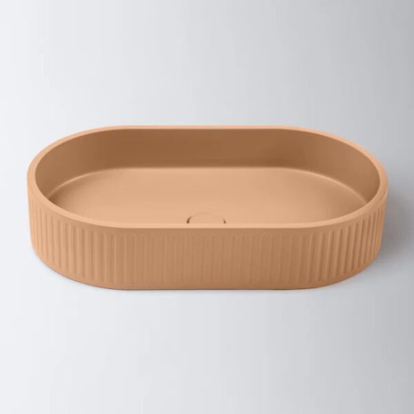 Eight Quarters 600mm x 350mm Fluted Concrete Pill Above Counter Basin - Burnt Orange