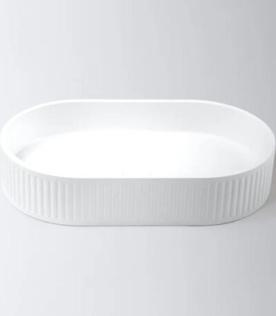 Eight Quarters 600mm x 350mm Fluted Concrete Pill Above Counter Basin - White