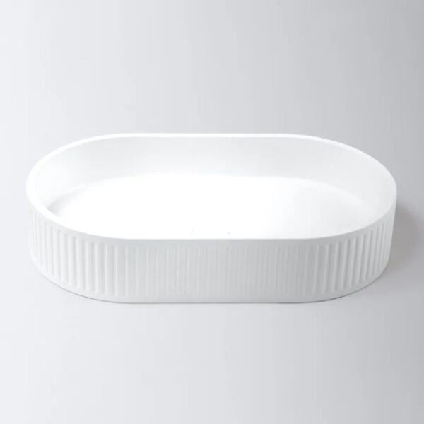 Eight Quarters 600mm x 350mm Fluted Concrete Pill Above Counter Basin - White