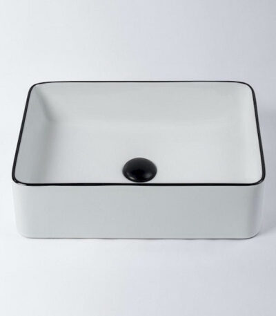 Eight Quarters Montalto Small Rectangle Contemporary Basin White with Black Rim