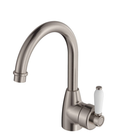 Eleanor Gooseneck Basin Mixer, Brushed Nickel / Ceramic