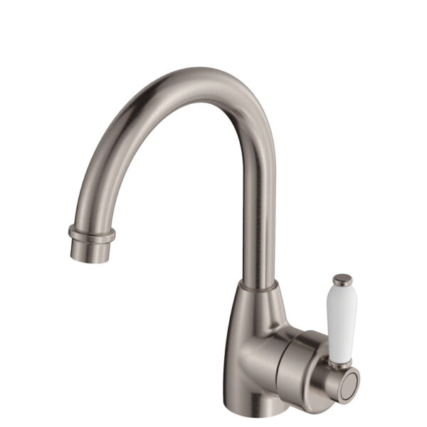 Eleanor Gooseneck Basin Mixer, Brushed Nickel / Ceramic