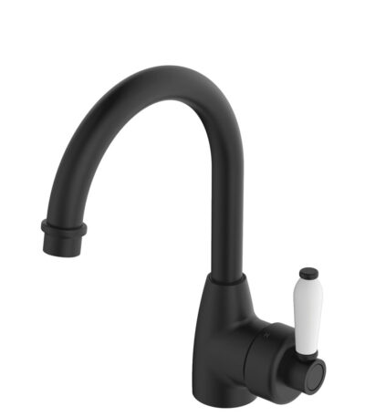 Eleanor Gooseneck Basin Mixer, Matte Black / Ceramic