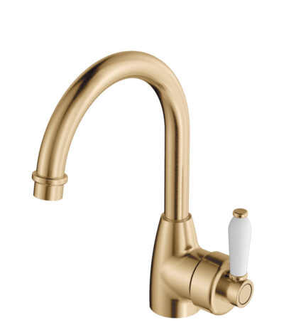 Eleanor Gooseneck Basin Mixer, Urban Brass / Ceramic