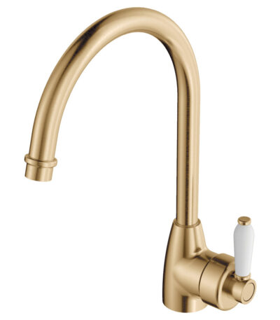 Eleanor Gooseneck Sink Mixer, Urban Brass / Ceramic