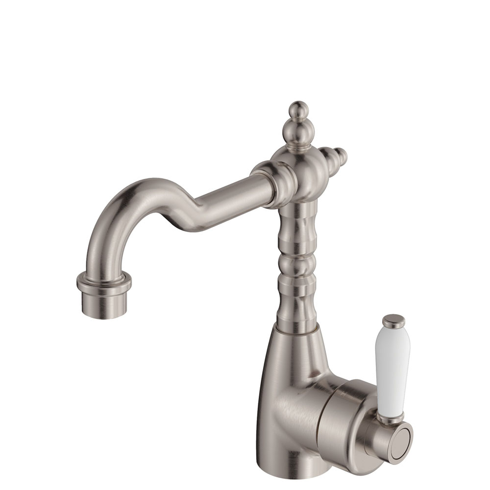 Eleanor Shepherds Crook Basin Mixer, Brushed Nickel / Ceramic