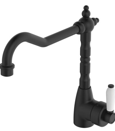 Eleanor Shepherds Crook Sink Mixer, Matte Black / Ceramic