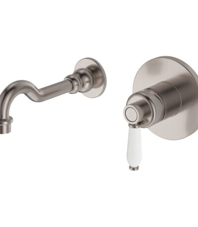 Eleanor Wall Basin/Bath Mixer Set, Brushed Nickel / Ceramic