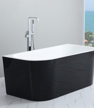 Elivia Back to Wall Bathtub - Gloss Black/White - No Overflow - 1700mm | ELBT1700B