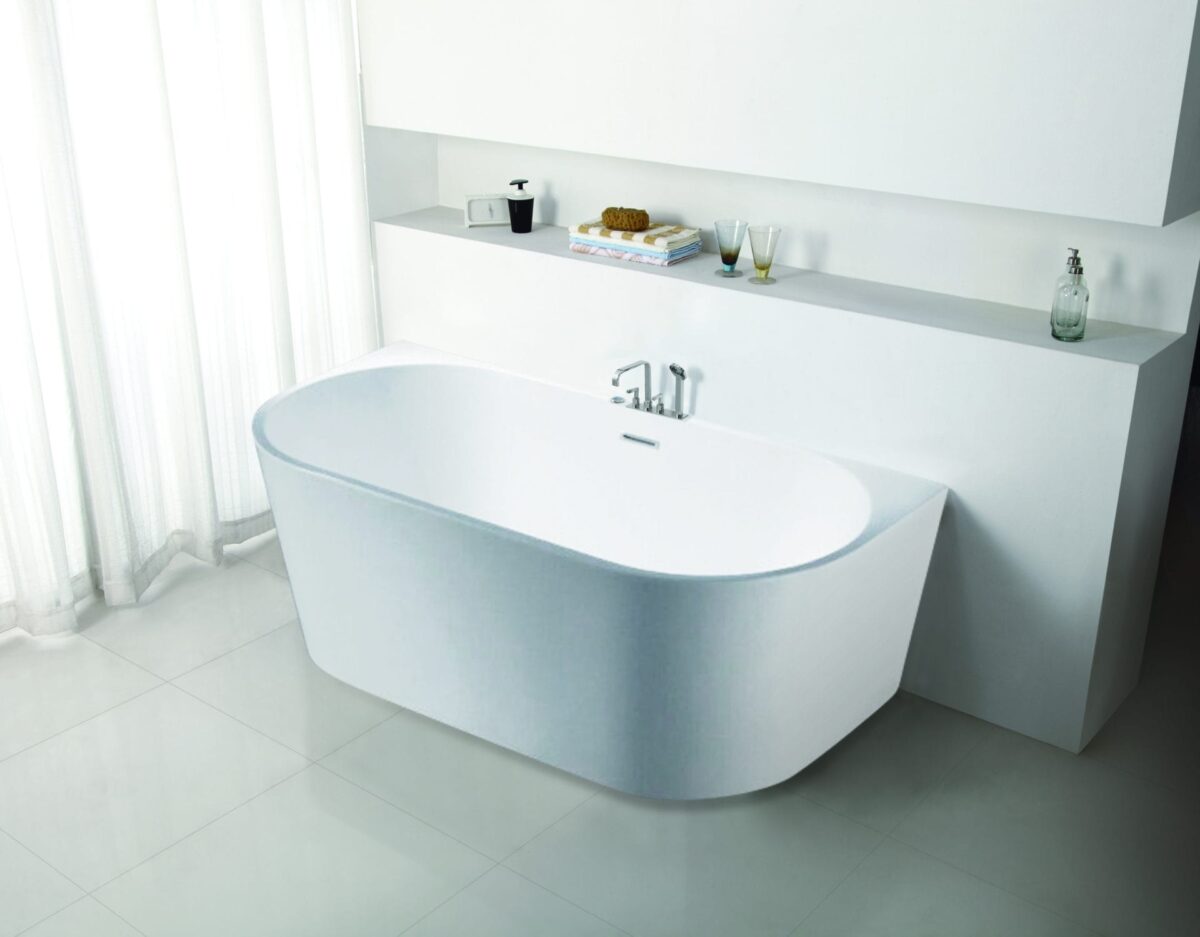 Elivia Back to Wall Bathtub - Gloss White - Overflow - 1500mm | ELBT1490-OF