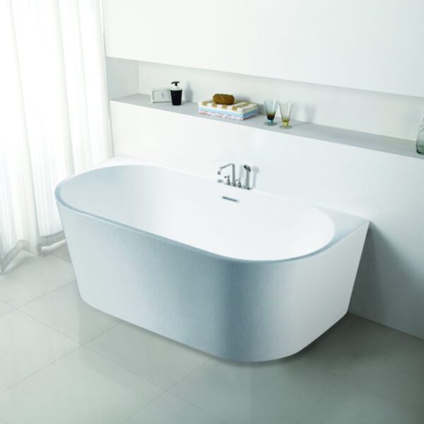Elivia Back to Wall Bathtub - Gloss White - Overflow - 1700mm | ELBT1690-OF
