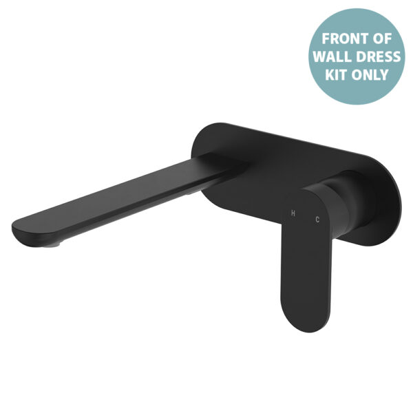 Empire Slim Basin/Bath Wall Mixer Set Dress Kit, Oval Plate, 200mm Outlet, Matte Black