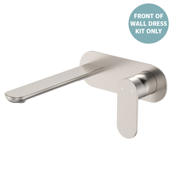 Empire Slim Basin/Bath Wall Mixer Set Dress Kit, Oval Plate, 200mm Outlet, Brushed Nickel