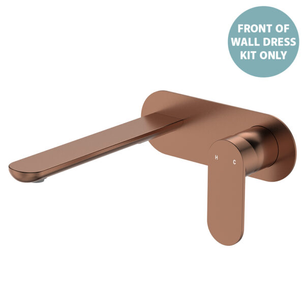 Empire Slim Basin/Bath Wall Mixer Set Dress Kit, Oval Plate, 200mm Outlet, Brushed Copper