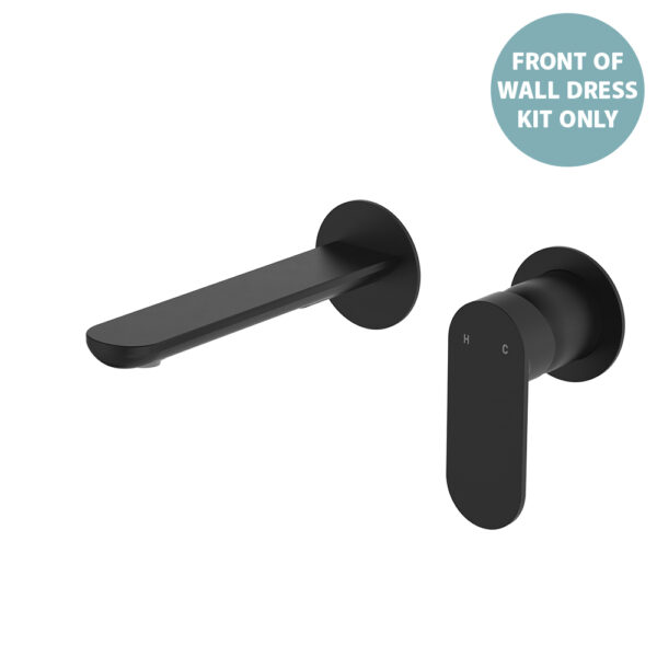 Empire Slim Basin/Bath Wall Mixer Set Dress Kit, Round Plates, 160mm Outlet, Matte Black