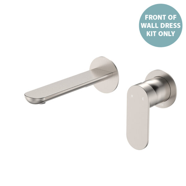 Empire Slim Basin/Bath Wall Mixer Set Dress Kit, Round Plates, 160mm Outlet, Brushed Nickel