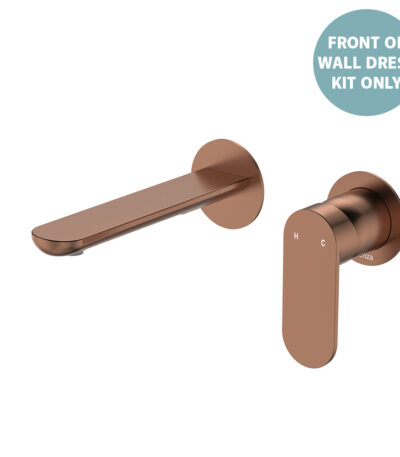 Empire Slim Basin/Bath Wall Mixer Set Dress Kit, Round Plates, 160mm Outlet, Brushed Copper
