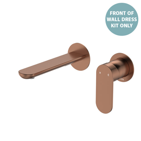 Empire Slim Basin/Bath Wall Mixer Set Dress Kit, Round Plates, 160mm Outlet, Brushed Copper