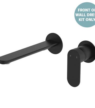 Empire Slim Basin/Bath Wall Mixer Set Dress Kit, Round Plates, 200mm Outlet, Matte Black