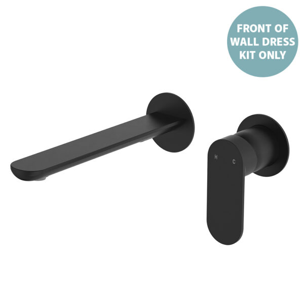 Empire Slim Basin/Bath Wall Mixer Set Dress Kit, Round Plates, 200mm Outlet, Matte Black