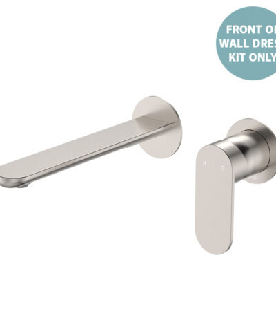 Empire Slim Basin/Bath Wall Mixer Set Dress Kit, Round Plates, 200mm Outlet, Brushed Nickel