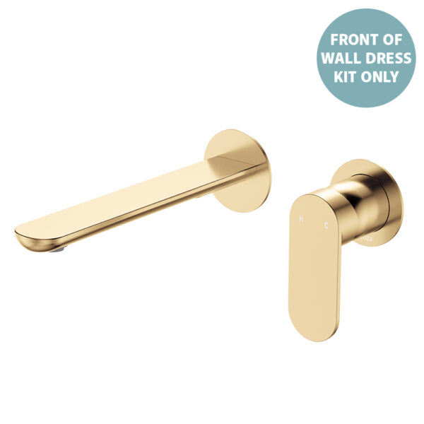 Empire Slim Basin/Bath Wall Mixer Set Dress Kit, Round Plates, 200mm Outlet, Urban Brass