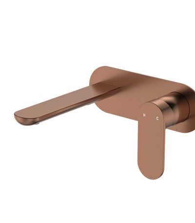 Empire Slim Basin/Bath Wall Mixer Set, Oval Plate, 160mm Outlet, Brushed Copper