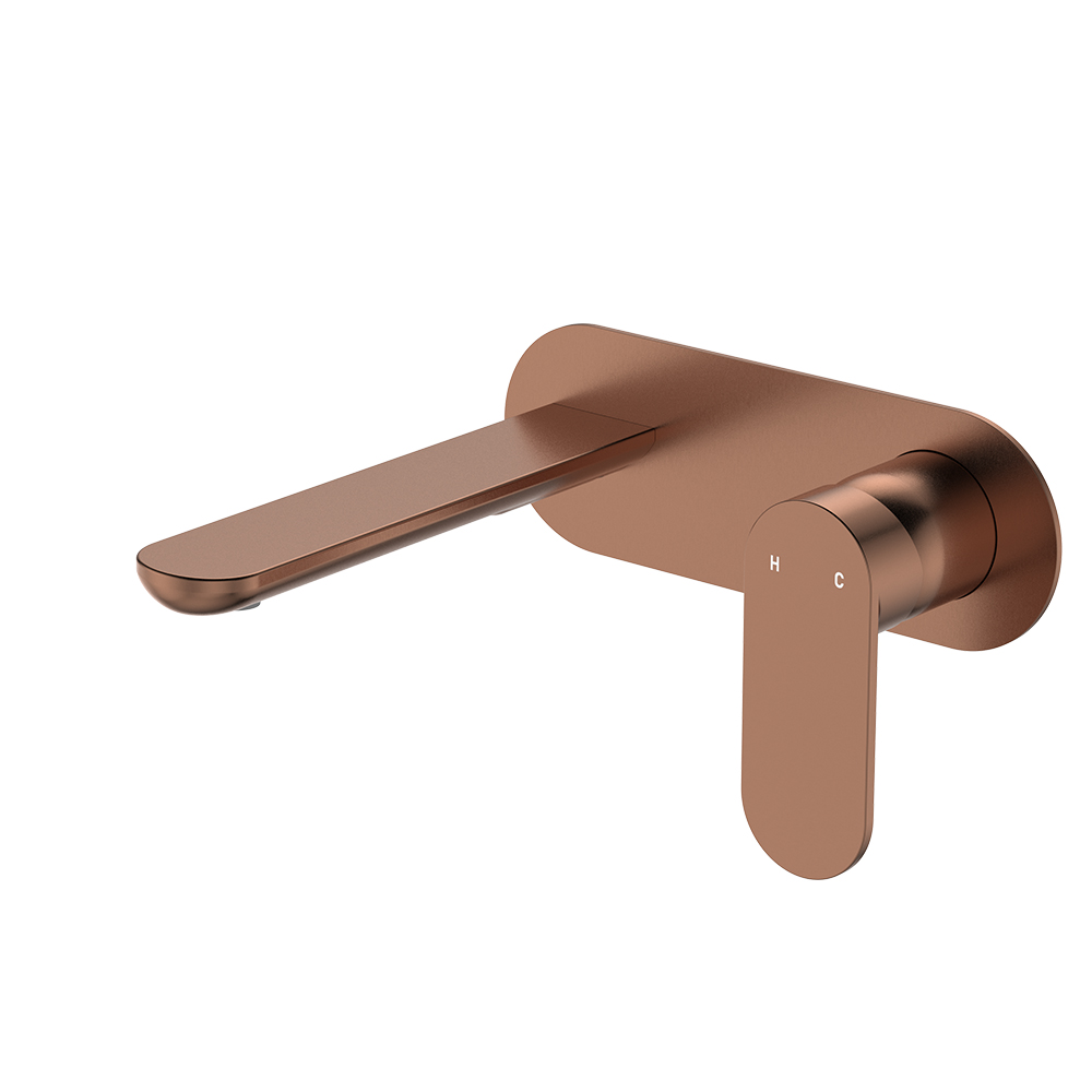 Empire Slim Basin/Bath Wall Mixer Set, Oval Plate, 160mm Outlet, Brushed Copper