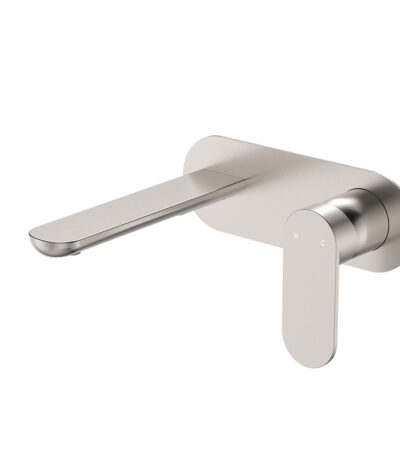 Empire Slim Basin/Bath Wall Mixer Set, Oval Plate, 160mm Outlet, Brushed Nickel