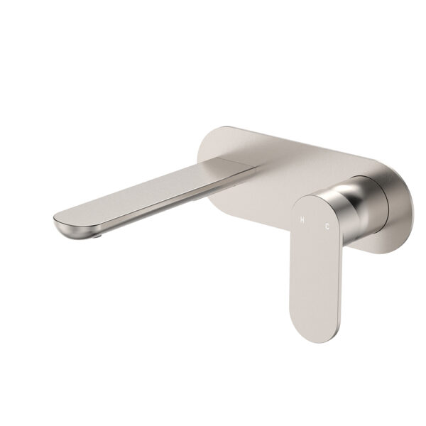 Empire Slim Basin/Bath Wall Mixer Set, Oval Plate, 160mm Outlet, Brushed Nickel