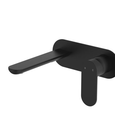 Empire Slim Basin/Bath Wall Mixer Set, Oval Plate, 160mm Outlet, Matte Black