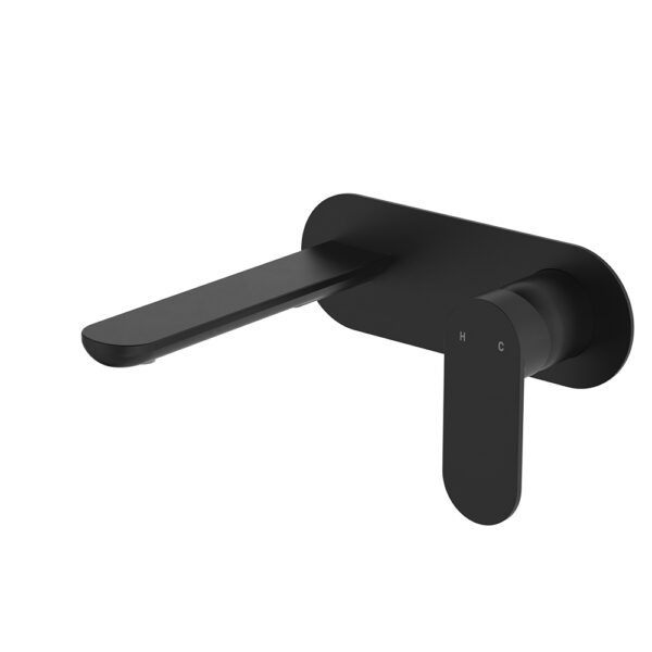 Empire Slim Basin/Bath Wall Mixer Set, Oval Plate, 160mm Outlet, Matte Black