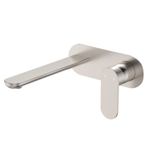 Empire Slim Basin/Bath Wall Mixer Set, Oval Plate, 200mm Outlet, Brushed Nickel