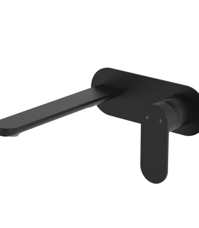 Empire Slim Basin/Bath Wall Mixer Set, Oval Plate, 200mm Outlet, Matte Black