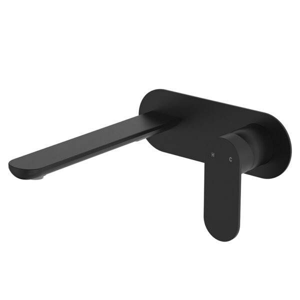 Empire Slim Basin/Bath Wall Mixer Set, Oval Plate, 200mm Outlet, Matte Black