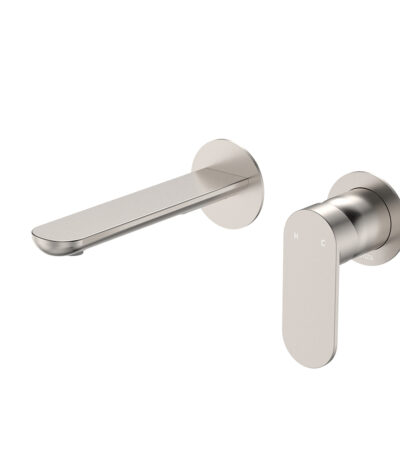 Empire Slim Basin/Bath Wall Mixer Set, Round Plates, 160mm Outlet, Brushed Nickel