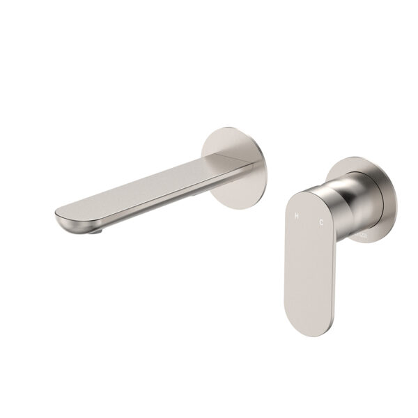 Empire Slim Basin/Bath Wall Mixer Set, Round Plates, 160mm Outlet, Brushed Nickel