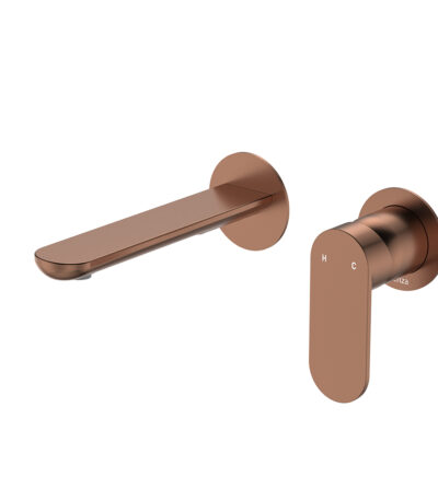 Empire Slim Basin/Bath Wall Mixer Set, Round Plates, 160mm Outlet, Brushed Copper