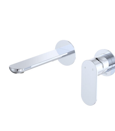 Empire Slim Basin/Bath Wall Mixer Set, Round Plates, 160mm Outlet, Chrome