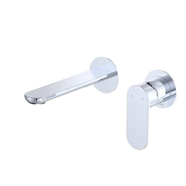 Empire Slim Basin/Bath Wall Mixer Set, Round Plates, 160mm Outlet, Chrome