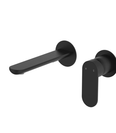 Empire Slim Basin/Bath Wall Mixer Set, Round Plates, 160mm Outlet, Matte Black