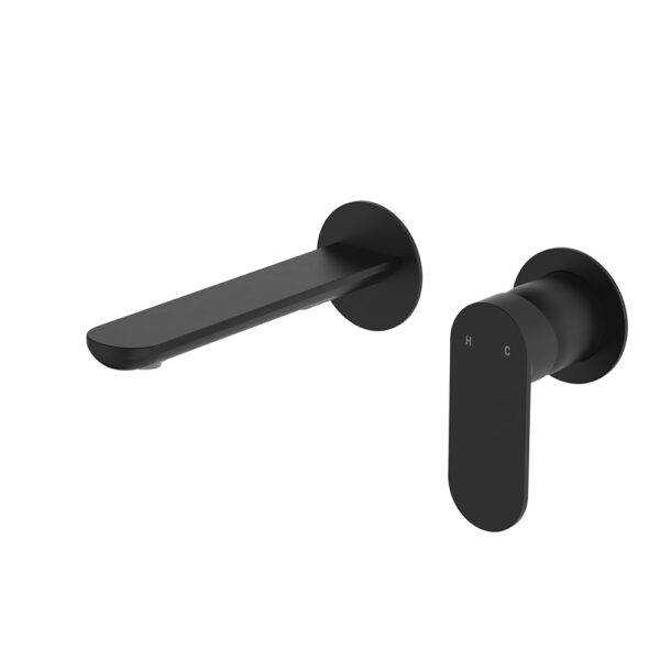 Empire Slim Basin/Bath Wall Mixer Set, Round Plates, 160mm Outlet, Matte Black