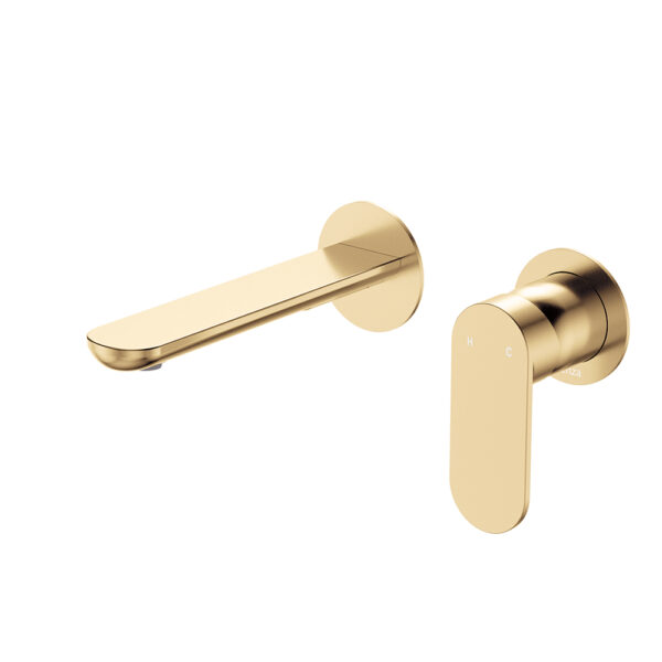 Empire Slim Basin/Bath Wall Mixer Set, Round Plates, 160mm Outlet, Urban Brass