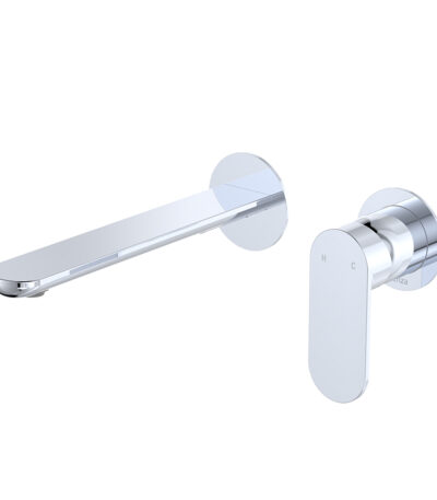Empire Slim Basin/Bath Wall Mixer Set, Round Plates, 200mm Outlet, Chrome