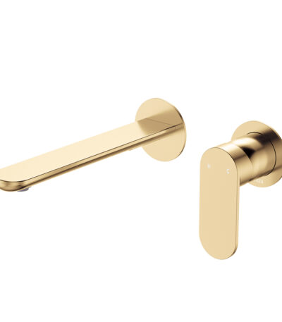 Empire Slim Basin/Bath Wall Mixer Set, Round Plates, 200mm Outlet, Urban Brass