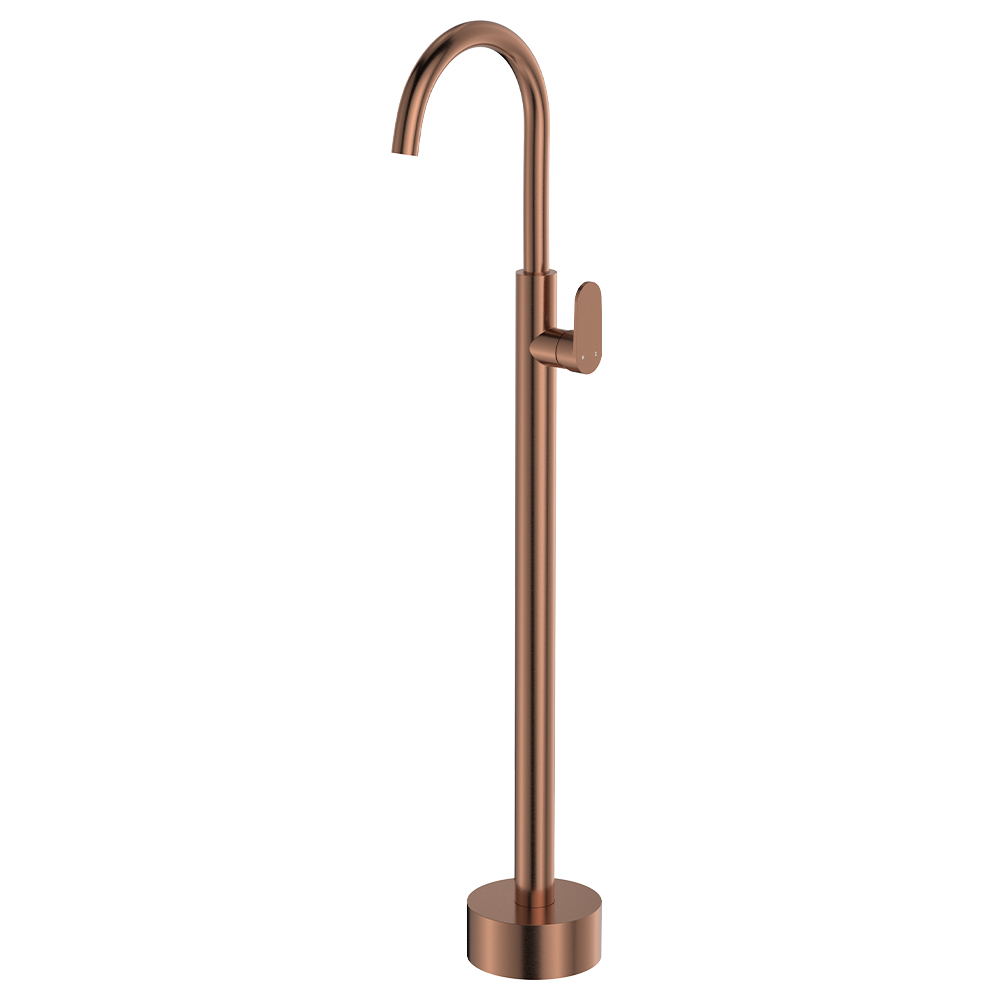 Empire Slim Floor Mounted Basin/Bath Mixer, Brushed Copper
