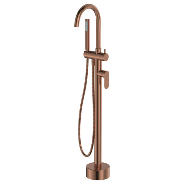 Empire Slim Floor Mounted Bath Mixer with Hand Shower, Brushed Copper