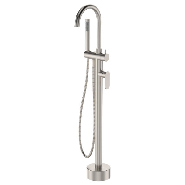 Empire Slim Floor Mounted Bath Mixer with Hand Shower, Brushed Nickel