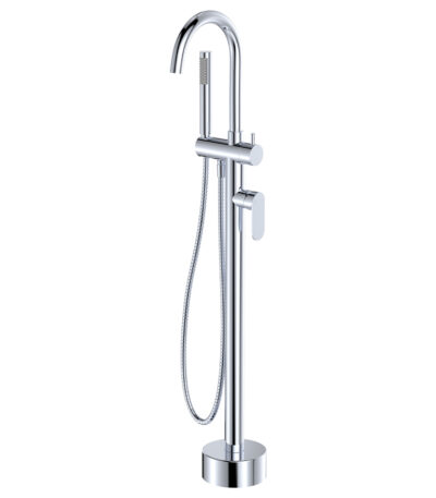 Empire Slim Floor Mounted Bath Mixer with Hand Shower, Chrome