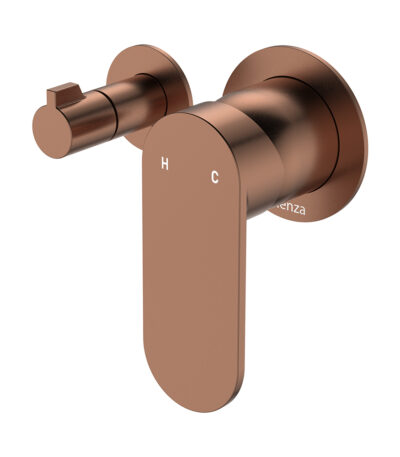 Empire Slim Wall Diverter Mixer, Small Round Plates, Horizontal, Brushed Copper